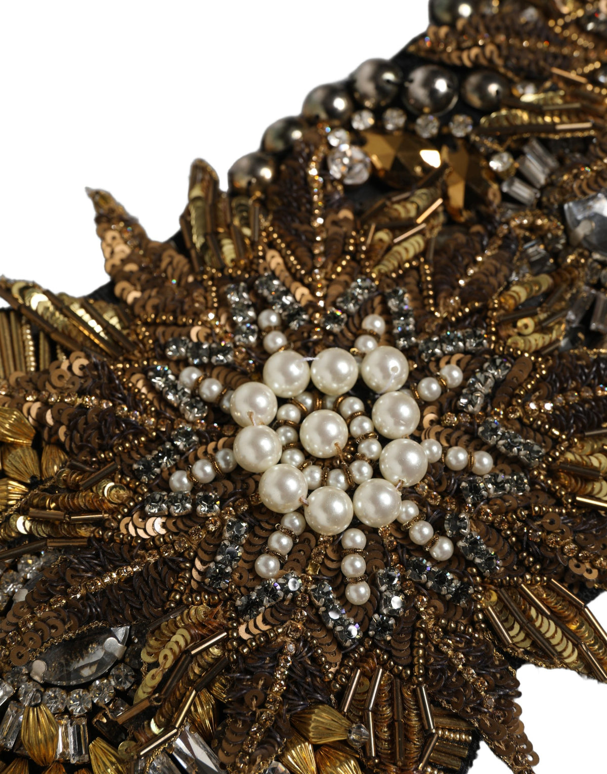 Dolce & Gabbana Black Gold Tone Crystal Brass Flower Brooches Belt