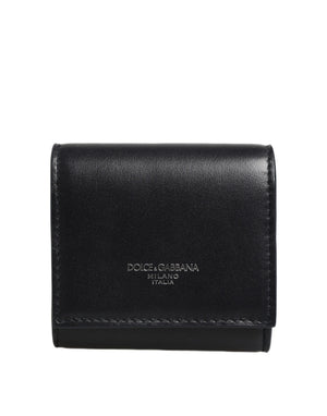 Dolce & Gabbana Black Calfskin Leather Logo Print Bifold CoinPurse Wallet