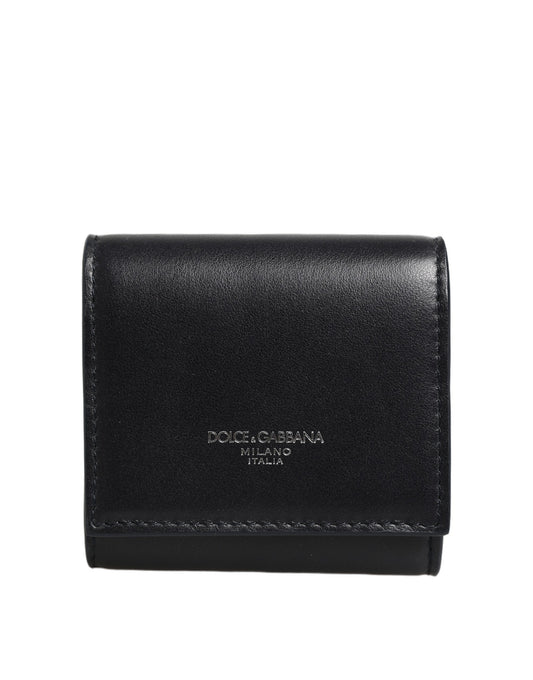 Dolce & Gabbana Black Calfskin Leather Logo Print Bifold CoinPurse Wallet