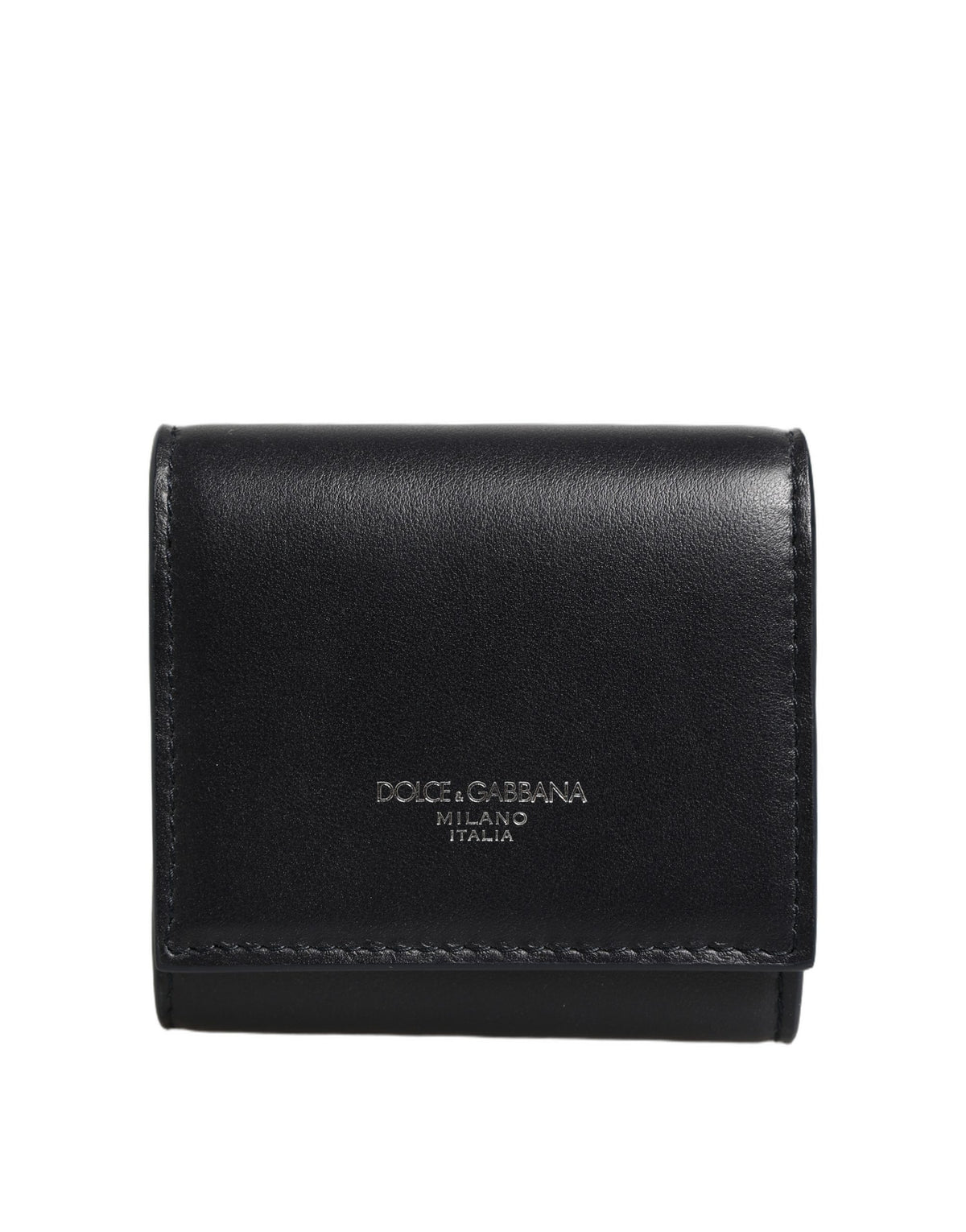 Dolce & Gabbana Black Calfskin Leather Logo Print Bifold CoinPurse Wallet