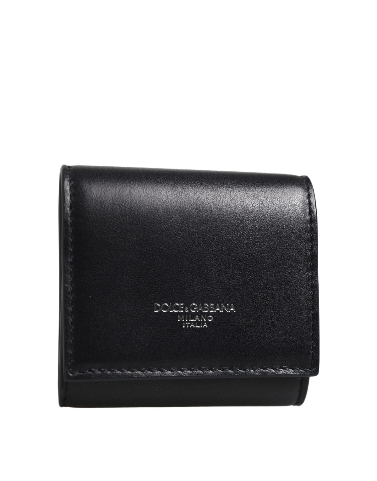 Dolce & Gabbana Black Calfskin Leather Logo Print Bifold CoinPurse Wallet