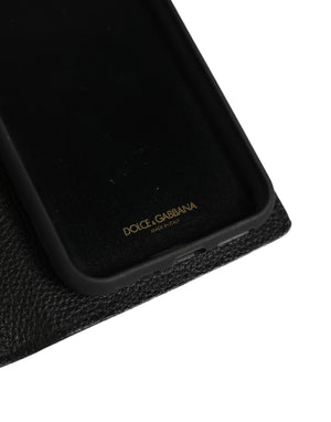Dolce & Gabbana Case Flip Cover Black Calf Leather iPhone11 PRO Phone