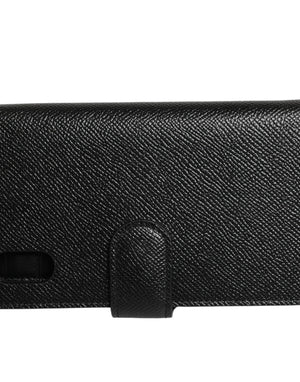Dolce & Gabbana Case Flip Cover Black Calf Leather iPhone X - XS Phone