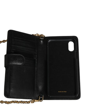 Dolce & Gabbana Case Flip Cover Black Calf Leather iPhone X - XS Phone