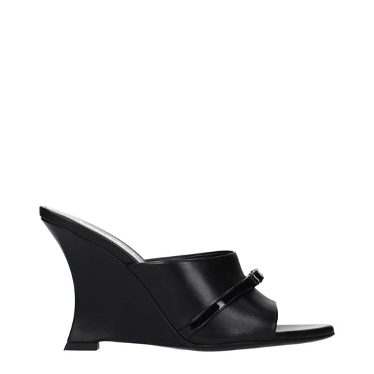 Versace Black Leather Wedge Sandals