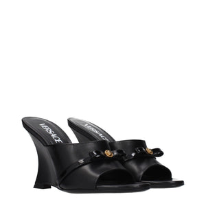 Versace Black Leather Wedge Sandals