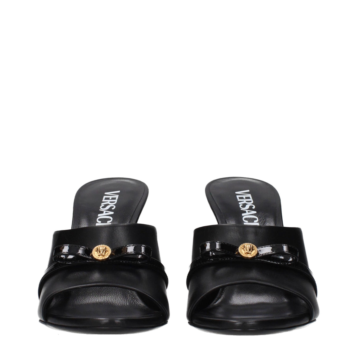 Versace Black Leather Wedge Sandals