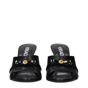 Versace Black Leather Wedge Sandals