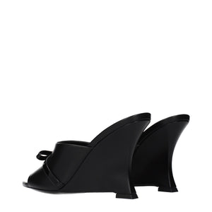 Versace Black Leather Wedge Sandals