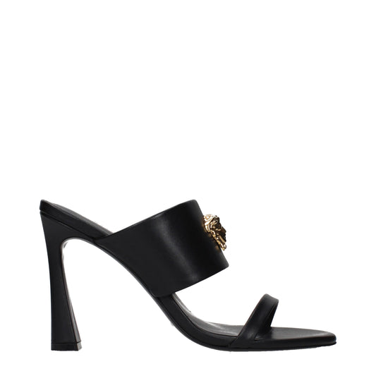 Versace Black Leather Stiletto Heel Sandals