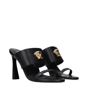 Versace Black Leather Stiletto Heel Sandals