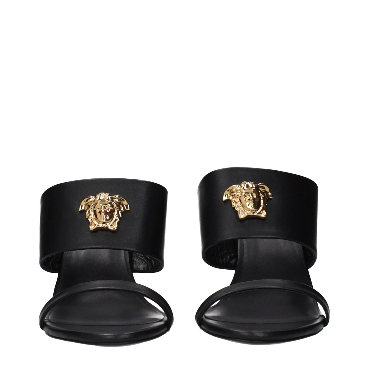 Versace Black Leather Stiletto Heel Sandals