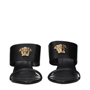 Versace Black Leather Stiletto Heel Sandals