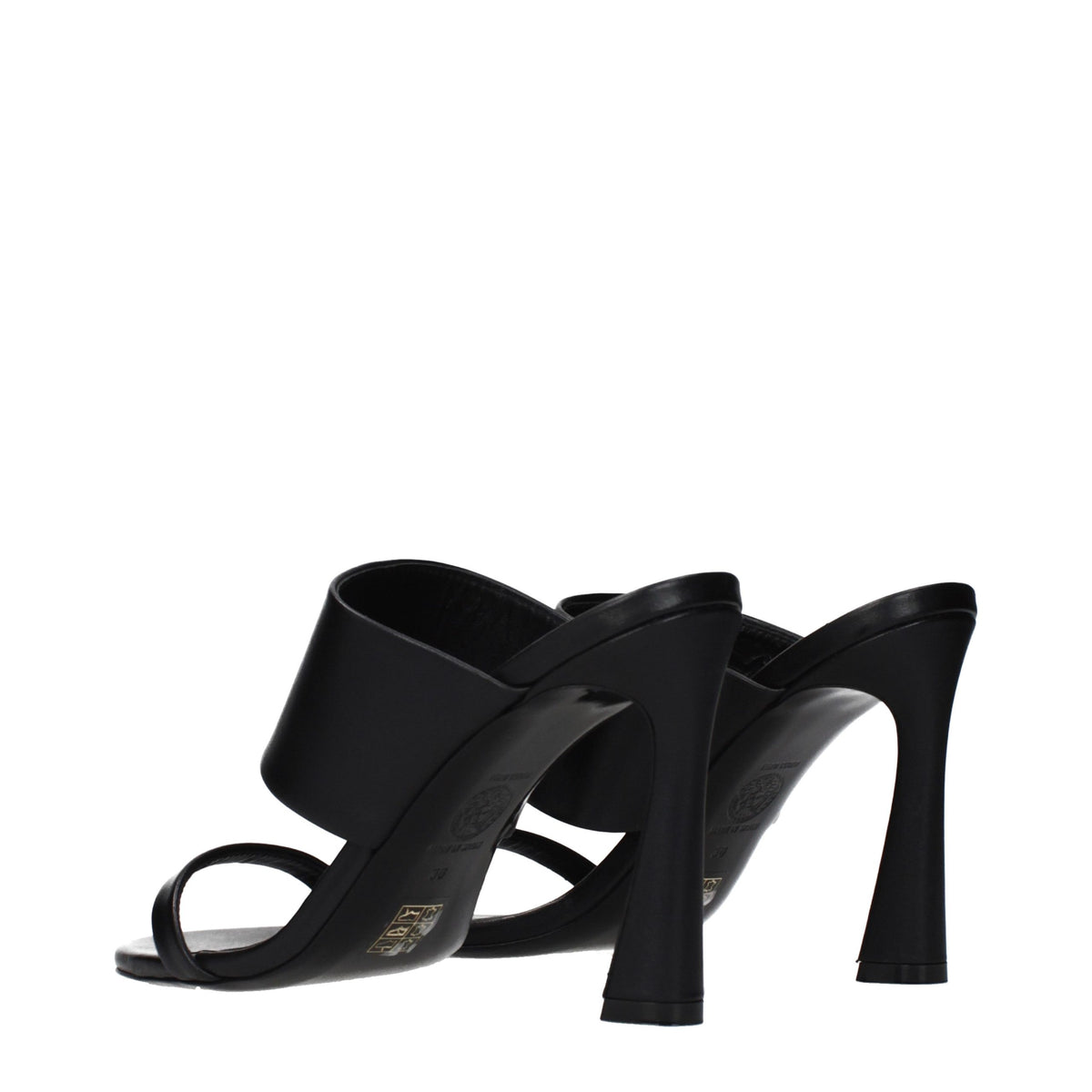 Versace Black Leather Stiletto Heel Sandals