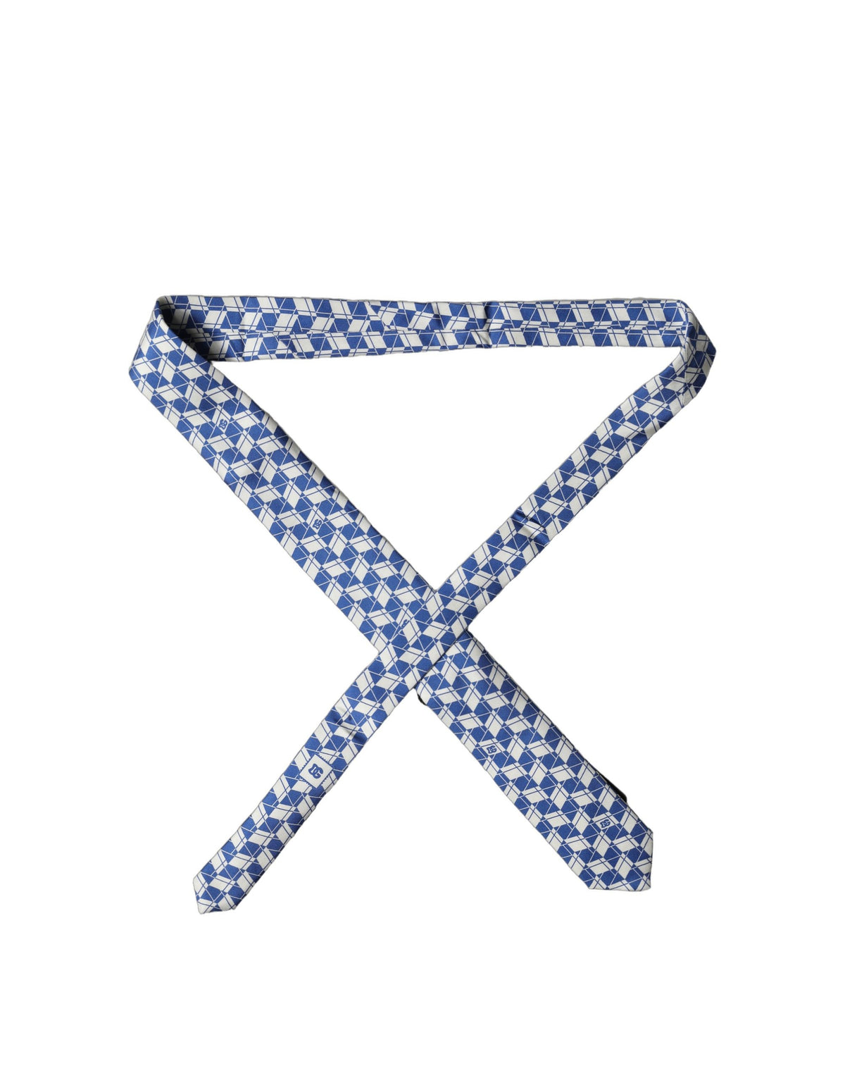 Dolce & Gabbana Blue White Geometric Silk Adjustable Men Tied Necktie Tie