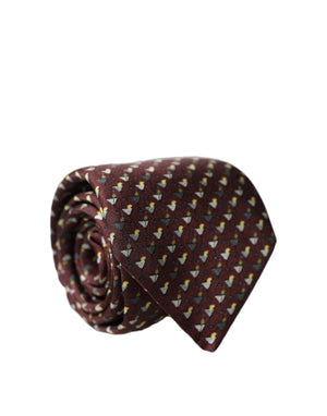 Dolce & Gabbana Burgundy Geometric Silk Adjustable Men Tied Necktie Tie