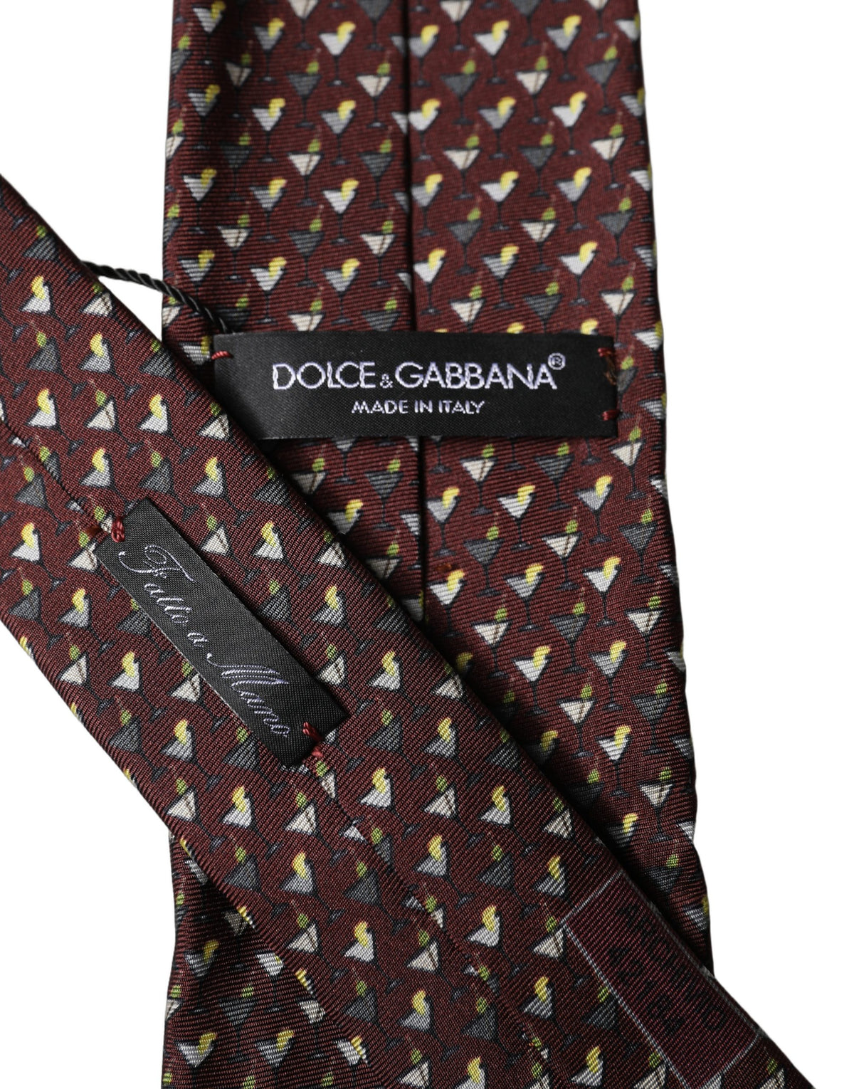 Dolce & Gabbana Burgundy Geometric Silk Adjustable Men Tied Necktie Tie