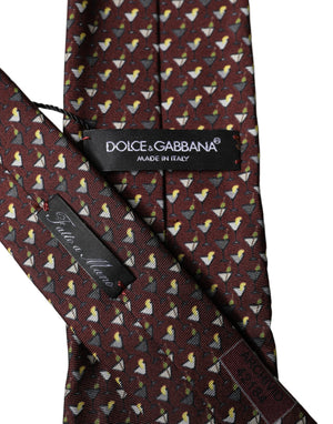 Dolce & Gabbana Burgundy Geometric Silk Adjustable Men Tied Necktie Tie