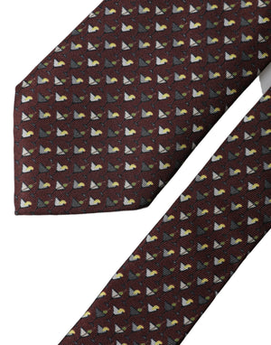 Dolce & Gabbana Burgundy Geometric Silk Adjustable Men Tied Necktie Tie
