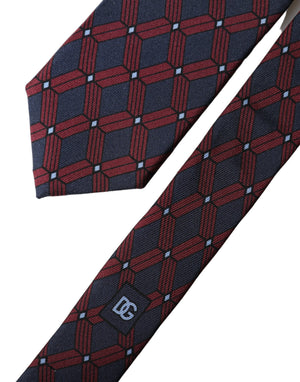 Dolce & Gabbana Blue Red Patterned 100% Silk Adjustable Men Necktie Tie