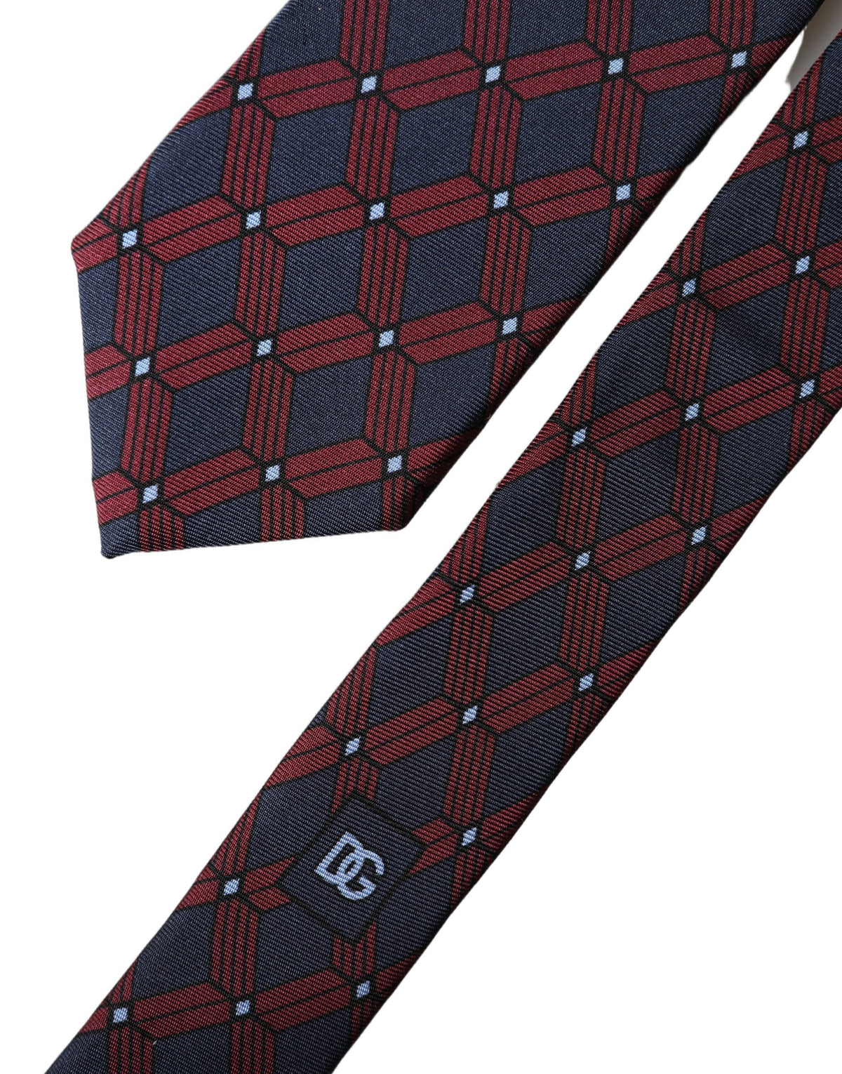 Dolce & Gabbana Blue Red Patterned 100% Silk Adjustable Men Necktie Tie
