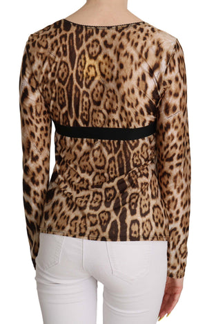 Roberto Cavalli Brown Round Neck Leopard Women Top Blouse