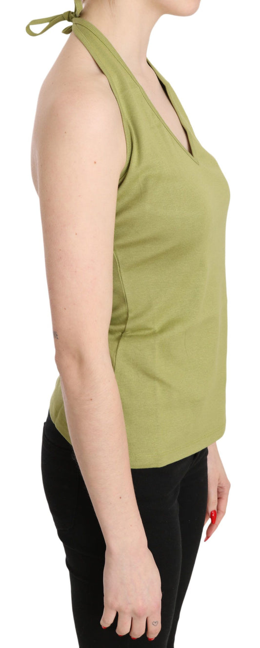 GF Ferre Green Halter Cotton Sleeveless Casual Tank Top Blouse