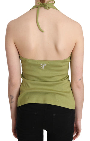 GF Ferre Green Halter Cotton Sleeveless Casual Tank Top Blouse