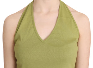 GF Ferre Green Halter Cotton Sleeveless Casual Tank Top Blouse