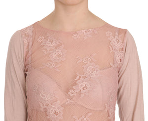 PINK MEMORIES Pink Lace See Through Long Sleeve Top Blouse