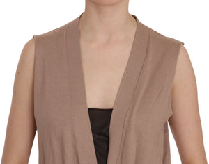 PINK MEMORIES Brown 100% Cotton Sleeveless Cardigan Top Vest