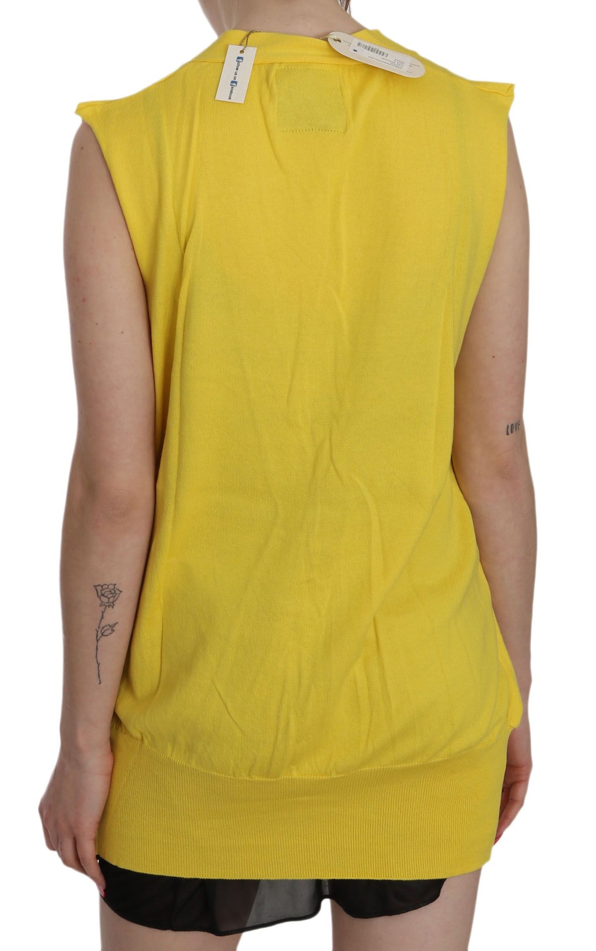 PINK MEMORIES Yellow 100% Cotton Sleeveless Cardigan Top Vest