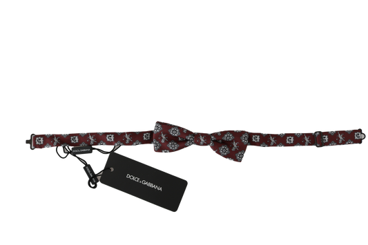Dolce & Gabbana Men Bordeaux Maroon Lion Silk Adjustable Neck Bow Tie