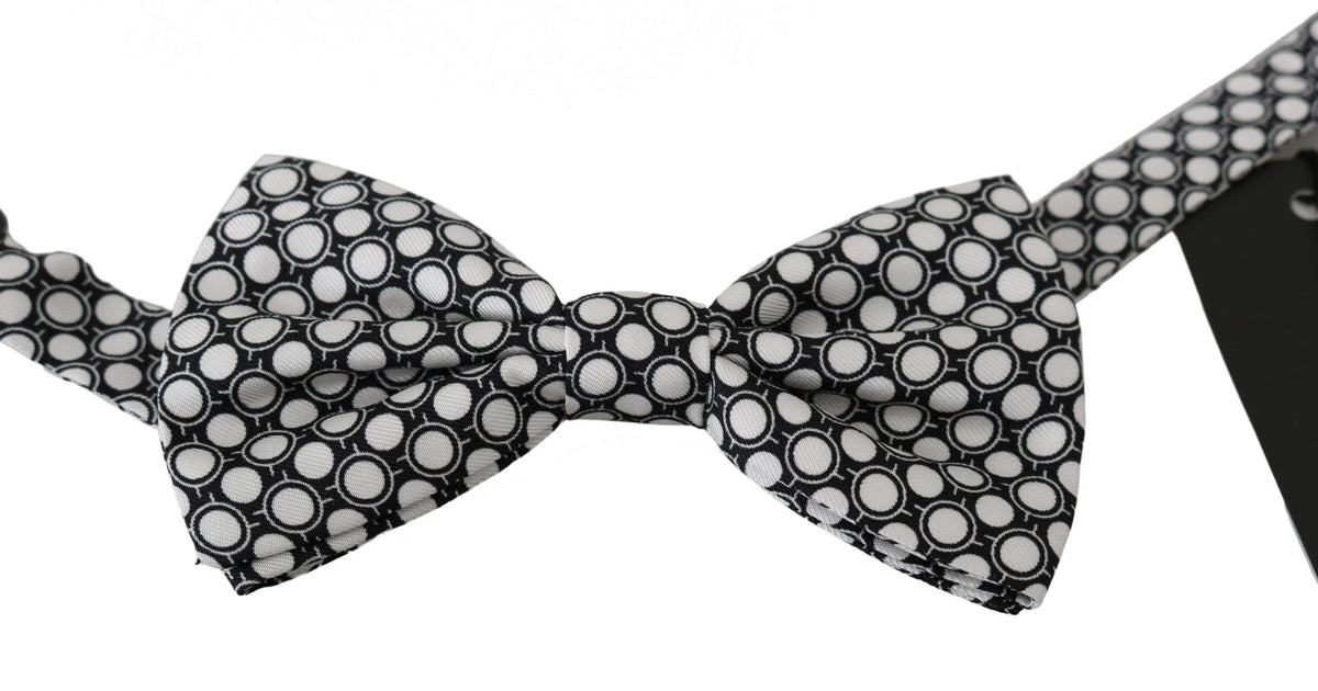 Dolce & Gabbana Men Black White Circles Adjustable Neck Papillon Bow Tie