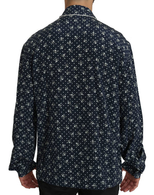 Dolce & Gabbana Blue Skull Print Silk Top Sleepwear Shirt