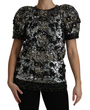 Dolce & Gabbana Black Sequined Crystal Embellished Top Blouse