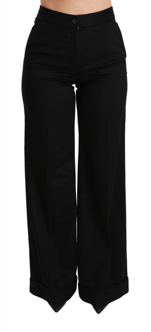 Dolce & Gabbana Black Wide Leg Flared Trouser Cashmere Pants