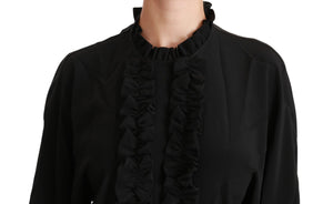 Dolce & Gabbana Black Silk Shirt Ruffled Top Blouse