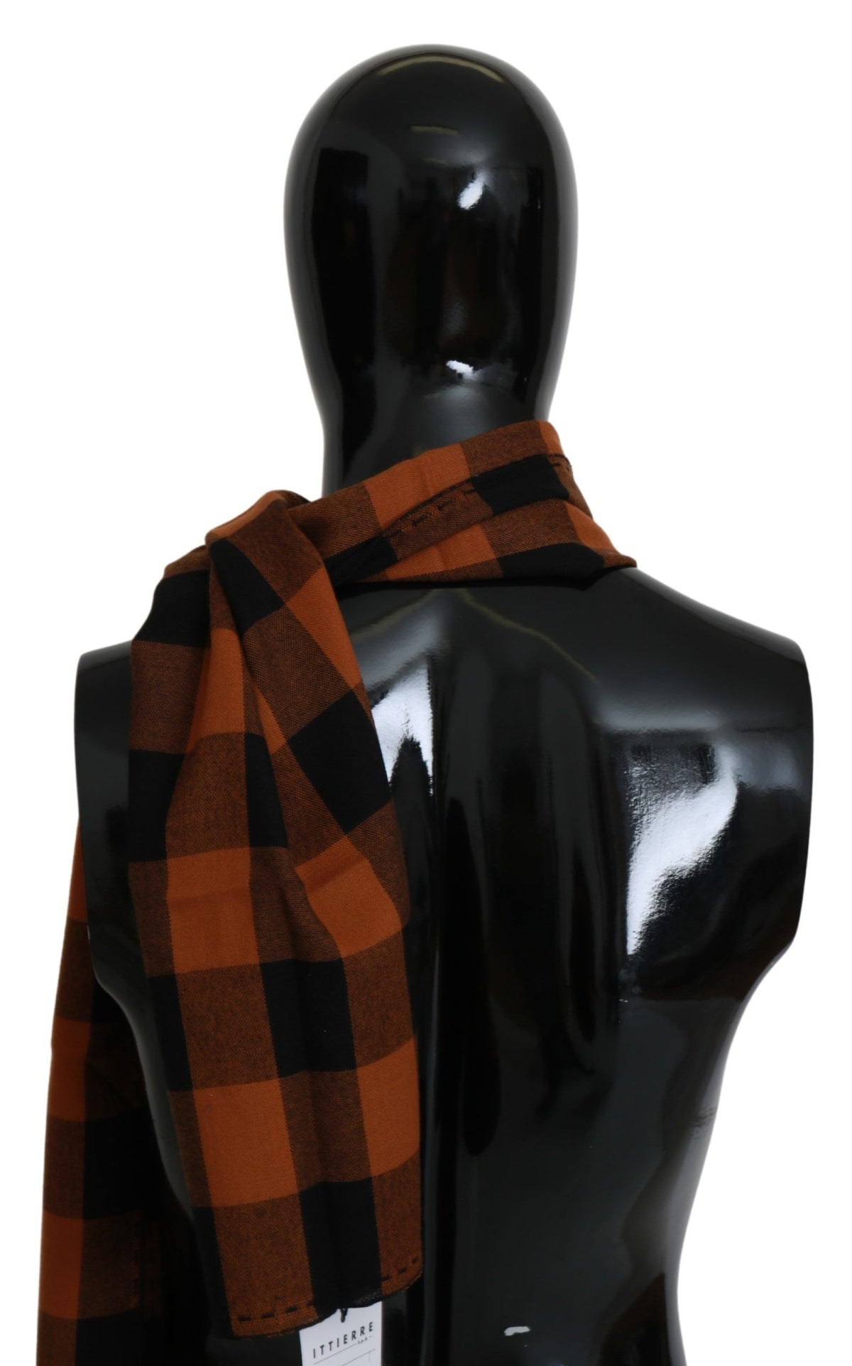 Costume National Orange Check Neck Wrap Shawl Scarf