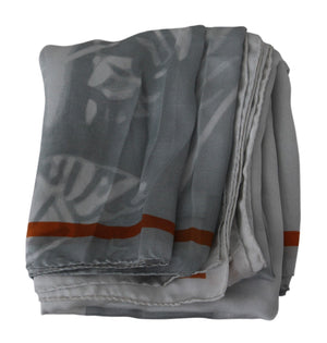 Costume National Gray Red Silk Shawl Foulard Wrap Scarf