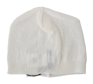 Costume National Beanie White Wool Blend Branded Hat