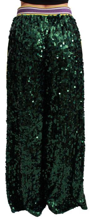 Dolce & Gabbana Green Sequin Trousers Queens Angel Pants