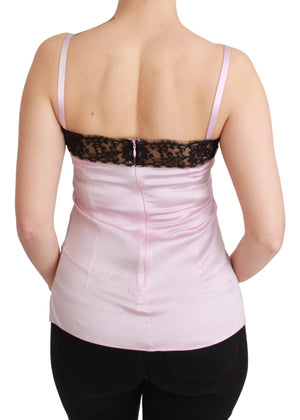Dolce & Gabbana Silk Black Lace Top Pink Tank Blouse