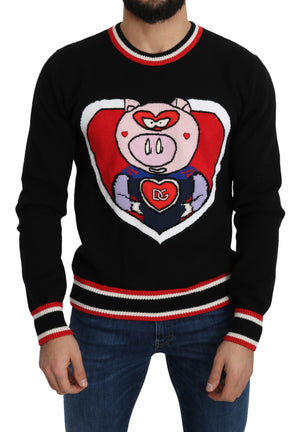 Dolce & Gabbana Black Cashmere Pig of the Year Pullover Sweater