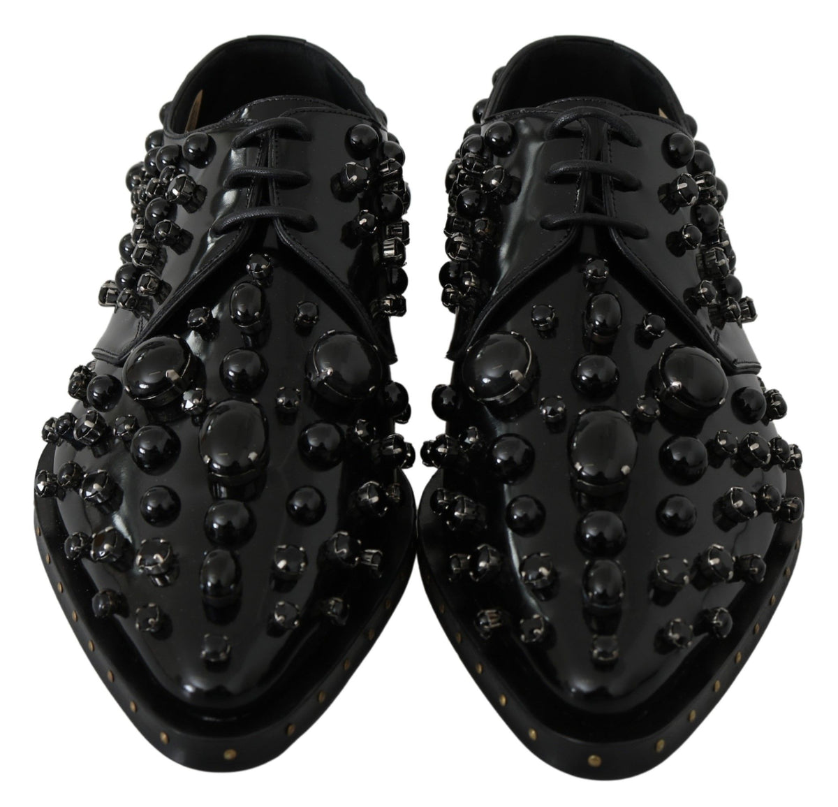 Dolce & Gabbana Black Leather Crystals Dress Broque Shoes