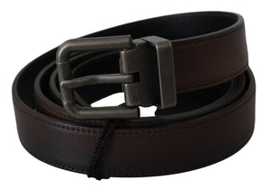 Dolce & Gabbana Solid Brown Leather Gray Buckle Belt