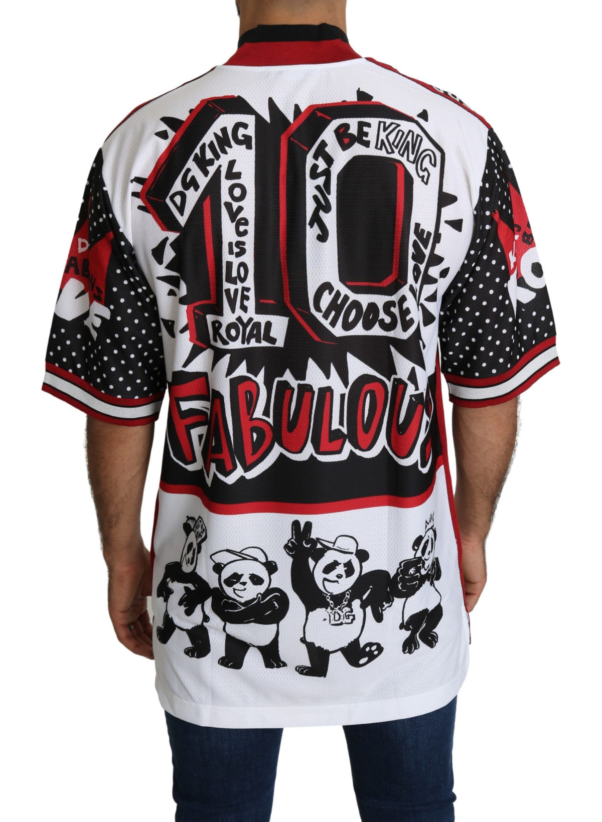 Dolce & Gabbana White King Panda Top Polyester Mens T-shirt