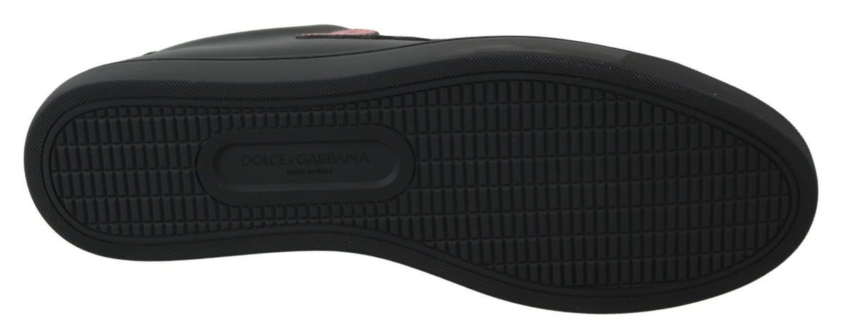 Dolce & Gabbana Black Leather Love Heart Sneakers Womens Shoes