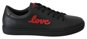 Dolce & Gabbana Black Leather Love Heart Sneakers Womens Shoes