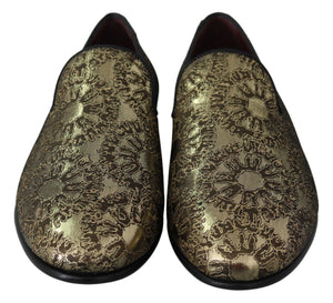 Dolce & Gabbana Gold Jacquard Flats Mens Loafers Shoes